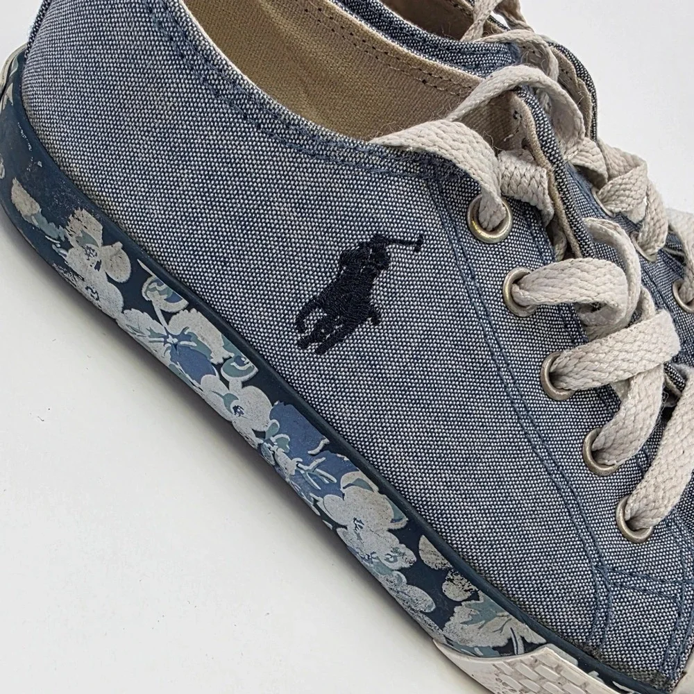 POLO RALPH LAUREN SLONE SNEAKERS GIRLS SIZE 13 CANVAS BLUE FLORAL LOW PONY KIDS